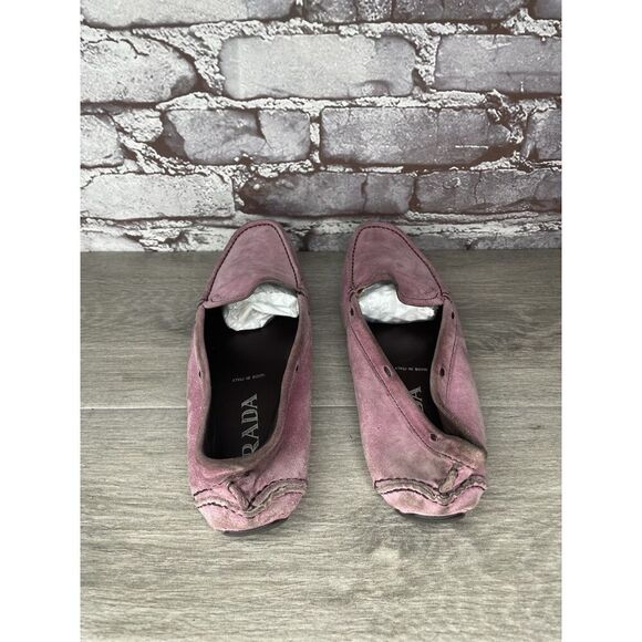 Prada Pink Suede Leather Moc Toe Driving Loafers Shoes Women Sz 38EU/7.5M US - Picture 16 of 16